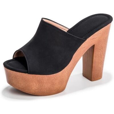 INSFITY Sandales Femme en Similicuir Talon Haut Bout ouvert Eté - Noir Noir - Publicité INSFITY Sandales Femme en Similicuir Talon Haut Bout ouvert Eté - Noir Noir - Publicité