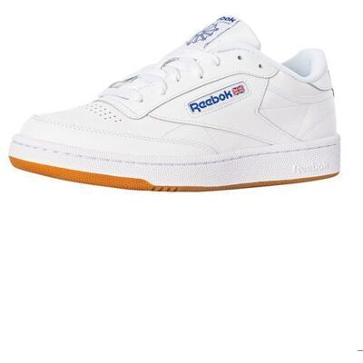 Baskets - REEBOK - Club C 85 - Cuir - Lacets - Plat - Blanc/Bleu Blanc - Publicité Baskets - REEBOK - Club C 85 - Cuir - Lacets - Plat - Blanc/Bleu Blanc - Publicité
