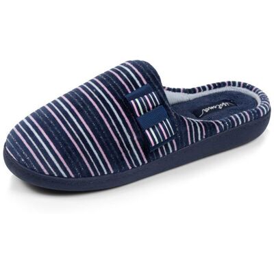 Isotoner Chaussons velours semelle ergonomique rayure marine femme Bleu - Publicité Isotoner Chaussons velours semelle ergonomique rayure marine femme Bleu - Publicité