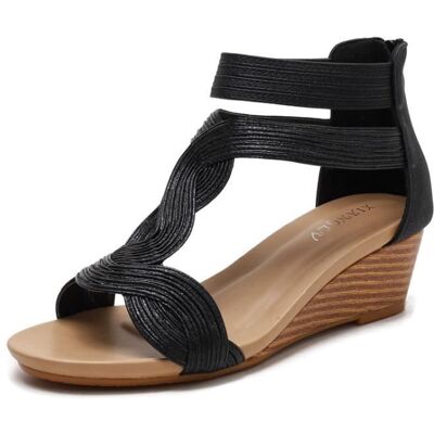 Sandales Femme Compensées INSFITY - Noir - Talon 5cm - Confortable et Antidérapantes Noir - Publicité Sandales Femme Compensées INSFITY - Noir - Talon 5cm - Confortable et Antidérapantes Noir - Publicité
