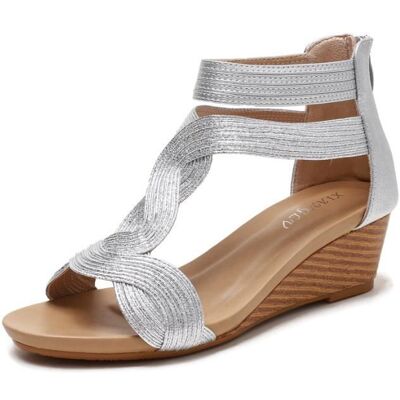 Sandales Femme Compensées INSFITY - Argent - Talon 5cm - Confortable à Bout Ouvert Pour Plage Gris - Publicité Sandales Femme Compensées INSFITY - Argent - Talon 5cm - Confortable à Bout Ouvert Pour Plage Gris - Publicité