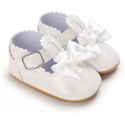 INSFITY Chaussure Bowknot Nœud Premier Pas Fille en similicuir avec Semelle antidérapante Douce Blanc Blanc - Publicité INSFITY Chaussure Bowknot Nœud Premier Pas Fille en similicuir avec Semelle antidérapante Douce Blanc Blanc - Publicité