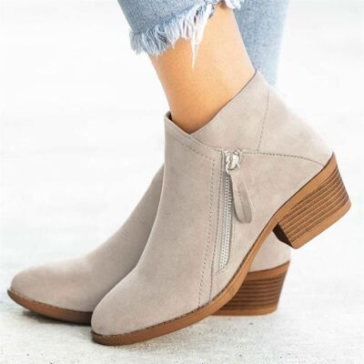 FONDUPIN Bottine Femme Bout RondBoots Femme Talon Carré en Suédé Double-zipper Courts Bottes FemmeBeige Beige - Publicité FONDUPIN Bottine Femme Bout RondBoots Femme Talon Carré en Suédé Double-zipper Courts Bottes FemmeBeige Beige - Publicité