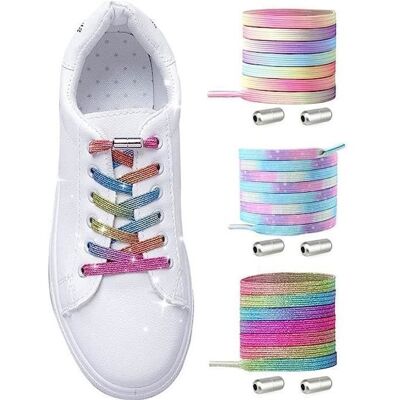 BIGILANTUH 3 paires de lacets élastiques de couleur arc-en-ciel avec boucles en métal universelles pour chaussures pour enfants et adultes Blanc - Publicité BIGILANTUH 3 paires de lacets élastiques de couleur arc-en-ciel avec boucles en métal universelles pour chaussures pour enfants et adultes Blanc - Publicité