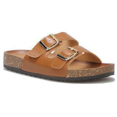 LA MODEUSE Mules en simili dotées de deux brides avec boucles réglables.Semelle dentelée et avec aspect liège. pour femme - Tongs mules - La Marron - Publicité LA MODEUSE Mules en simili dotées de deux brides avec boucles réglables.Semelle dentelée et avec aspect liège. pour femme - Tongs mules - La Marron - Publicité