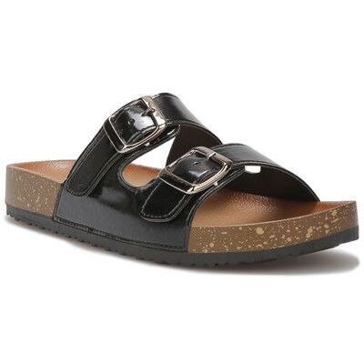 LA MODEUSE Mules en simili dotées de deux brides avec boucles réglables.Semelle dentelée et avec aspect liège. pour femme - Tongs mules - La Noir - Publicité LA MODEUSE Mules en simili dotées de deux brides avec boucles réglables.Semelle dentelée et avec aspect liège. pour femme - Tongs mules - La Noir - Publicité
