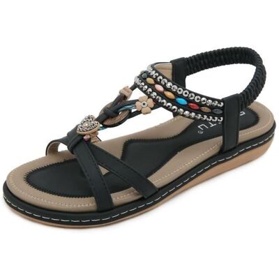 INSFITY Femmes Sandales Fashion Bohemia Style Casual Plat Confortable pour Plage - Noir Noir - Publicité INSFITY Femmes Sandales Fashion Bohemia Style Casual Plat Confortable pour Plage - Noir Noir - Publicité