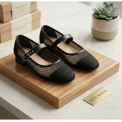 BIJOUTERIE PAPILLON BLEU Chaussures - Ballerines - Mary Jane - Résille - Cuir - Noir - ALTA MODA - Femme - Pointure du 36 au 41 Noir - Publicité BIJOUTERIE PAPILLON BLEU Chaussures - Ballerines - Mary Jane - Résille - Cuir - Noir - ALTA MODA - Femme - Pointure du 36 au 41 Noir - Publicité