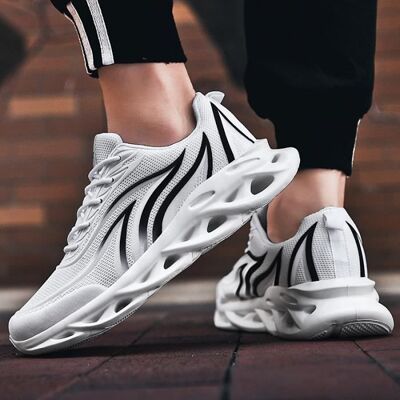 Sneakers Homme en Maille Respirante Casual Fashion Flamme - Blanc - INSFITY - Lacets - Plat Blanc - Publicité Sneakers Homme en Maille Respirante Casual Fashion Flamme - Blanc - INSFITY - Lacets - Plat Blanc - Publicité