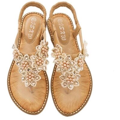 Sandales Femme Boheme Ete Plates - INSFITY - Bout Ouvert Strass Confortable - Bleu Beige - Publicité Sandales Femme Boheme Ete Plates - INSFITY - Bout Ouvert Strass Confortable - Bleu Beige - Publicité