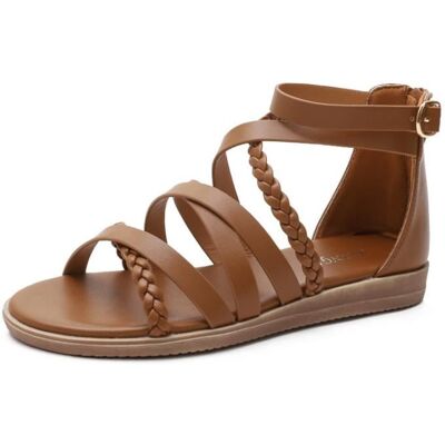 Sandales Femme Plates Boheme Ete - INSFITY - Marron - Bout Ouvert Confortable - Hauteur Talon 2cm Marron - Publicité Sandales Femme Plates Boheme Ete - INSFITY - Marron - Bout Ouvert Confortable - Hauteur Talon 2cm Marron - Publicité