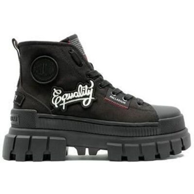 Bottines femme Palladium Revolt Hi Patch - Noir - Lacets - Textile - Haute - Plat Noir - Publicité Bottines femme Palladium Revolt Hi Patch - Noir - Lacets - Textile - Haute - Plat Noir - Publicité
