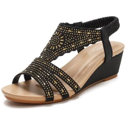 INSFITY Sandales Compensées Femme Ete Strass Confortable Chaussures de Plage Bout Ouvert Pour Plage Vacances Noir - Publicité INSFITY Sandales Compensées Femme Ete Strass Confortable Chaussures de Plage Bout Ouvert Pour Plage Vacances Noir - Publicité