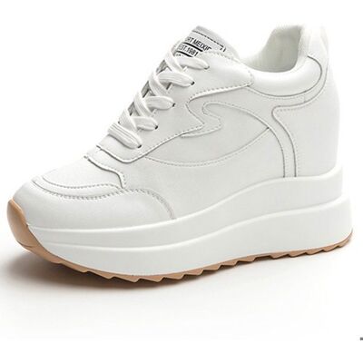 MOBIGARLAN Baskets Femme Talon Compensé Blanc Plateforme 10cm Cuir Lacets Confort EU34-40 GM13 Blanc - Publicité MOBIGARLAN Baskets Femme Talon Compensé Blanc Plateforme 10cm Cuir Lacets Confort EU34-40 GM13 Blanc - Publicité