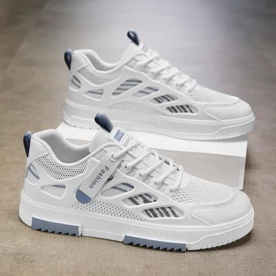 Baskets Homme - INSFITY - Sneakers en maille respirante - Couleur Blanc Bleu - Bout rond - Talon plat Blanc - Publicité Baskets Homme - INSFITY - Sneakers en maille respirante - Couleur Blanc Bleu - Bout rond - Talon plat Blanc - Publicité