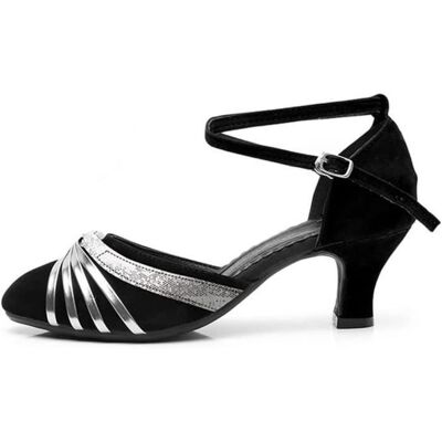 BININBOX Chaussures de Danse Femme Bout Fermé Dessus Velours Latine Salsa Tango Prom Intérieur Noir Argenté Noir - Publicité BININBOX Chaussures de Danse Femme Bout Fermé Dessus Velours Latine Salsa Tango Prom Intérieur Noir Argenté Noir - Publicité