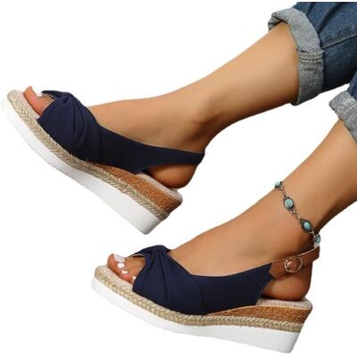Sandales Femme - INSFITY - Toile Antidérapant - Talon haut 5cm - Boucle de serrage - Bleu marron Bleu - Publicité Sandales Femme - INSFITY - Toile Antidérapant - Talon haut 5cm - Boucle de serrage - Bleu marron Bleu - Publicité