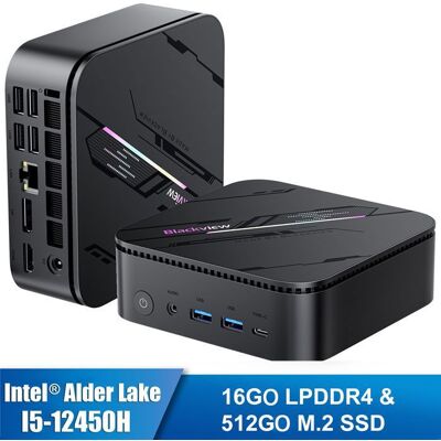 Mini PC Blackview MP100 Pro Intel®Alder Lake I5-12450H 4.4GHz Max 16 Go 512 Go/SSD 4ToWindows 11 ProWifi 6 4K UHD 144 Hz - Gris Gris - Publicité Mini PC Blackview MP100 Pro Intel®Alder Lake I5-12450H 4.4GHz Max 16 Go 512 Go/SSD 4ToWindows 11 ProWifi 6 4K UHD 144 Hz - Gris Gris - Publicité