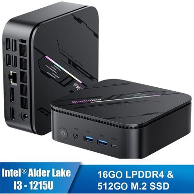 Mini PC - BLACKVIEW - MP100 Pro - Intel Alder Lake I3-1215U - 16 Go RAM - 512 Go SSD - 4K UHD Gris - Publicité Mini PC - BLACKVIEW - MP100 Pro - Intel Alder Lake I3-1215U - 16 Go RAM - 512 Go SSD - 4K UHD Gris - Publicité
