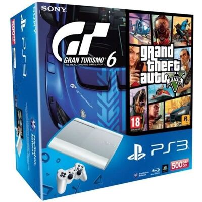 SONY COMPUTER ENTERTAINMENT Console PS3 Blanche 500 Go - Pack GT6 et GTA V Blanc - Publicité SONY COMPUTER ENTERTAINMENT Console PS3 Blanche 500 Go - Pack GT6 et GTA V Blanc - Publicité