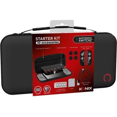 Pack d’accessoires gaming - KONIX - Nintendo Switch 2 - Housse - 4 appuie-pouces - Verre trempé - Boîtier 9 jeux - Écouteurs Noir - Publicité Pack d’accessoires gaming - KONIX - Nintendo Switch 2 - Housse - 4 appuie-pouces - Verre trempé - Boîtier 9 jeux - Écouteurs Noir - Publicité