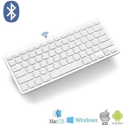 OEM Clavier BluetoothClavier Sans fil (AZERTY) Mini Clavier Français Ultra-mince et Portable pour iOS(Mac)-Windows-Android PC Tablette Blanc - Publicité OEM Clavier BluetoothClavier Sans fil (AZERTY) Mini Clavier Français Ultra-mince et Portable pour iOS(Mac)-Windows-Android PC Tablette Blanc - Publicité