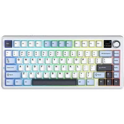 AULA F75 MAX Clavier mécanique gaming sans fil 75 % QWERTY Filaire/Bluetooth/24 GHz Hot-Swap RGB avec écran TFT Bleu glacier - Publicité AULA F75 MAX Clavier mécanique gaming sans fil 75 % QWERTY Filaire/Bluetooth/24 GHz Hot-Swap RGB avec écran TFT Bleu glacier - Publicité