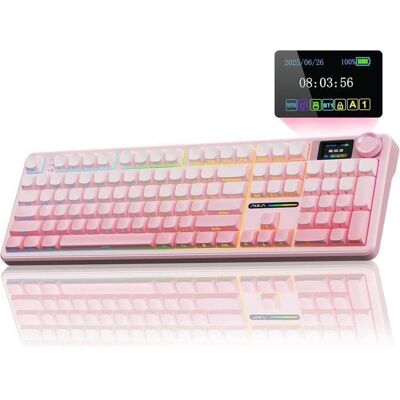 AULA F108 PRO Clavier Mécanique Sans Fil Écran & Molette QWERTY Format Complet Hot-Swap Switches Pré-lubrifiés Rose Dégradé - Publicité AULA F108 PRO Clavier Mécanique Sans Fil Écran & Molette QWERTY Format Complet Hot-Swap Switches Pré-lubrifiés Rose Dégradé - Publicité