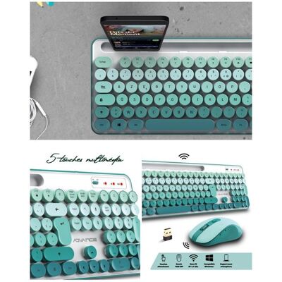 Pack Clavier-Souris - PEPS - Wireless Desktop ADVANCE - Ergonomique - 105 Touches - Couleurs Pastel Vert - Publicité Pack Clavier-Souris - PEPS - Wireless Desktop ADVANCE - Ergonomique - 105 Touches - Couleurs Pastel Vert - Publicité