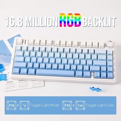Clavier Gaming Mécanique Sans Fil Aula F75 75% - 3 Modes Structure Gasket Switch Interchangeable Bouton RGB-Cloud blue Bleu - Publicité Clavier Gaming Mécanique Sans Fil Aula F75 75% - 3 Modes Structure Gasket Switch Interchangeable Bouton RGB-Cloud blue Bleu - Publicité