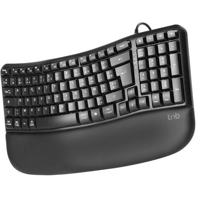 Clavier ergonomique filaire - TNB - ERGO - AZERTY FR - Pavé numérique - Repose-poignet simili cuir Noir - Publicité Clavier ergonomique filaire - TNB - ERGO - AZERTY FR - Pavé numérique - Repose-poignet simili cuir Noir - Publicité