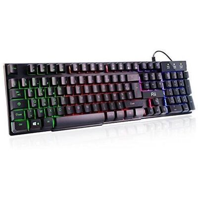Clavier - Rii - RK100+ - Rétro-éclairé LED - AZERTY - Filaire USB - 5 Couleurs Noir - Publicité Clavier - Rii - RK100+ - Rétro-éclairé LED - AZERTY - Filaire USB - 5 Couleurs Noir - Publicité