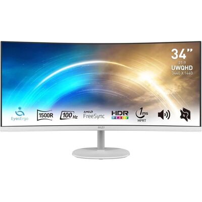 Écran bureautique - MSI - Pro MP341CQW - 34 incurvé 1500R - UWQHD 3440x1440 - 100Hz Blanc - Publicité Écran bureautique - MSI - Pro MP341CQW - 34 incurvé 1500R - UWQHD 3440x1440 - 100Hz Blanc - Publicité
