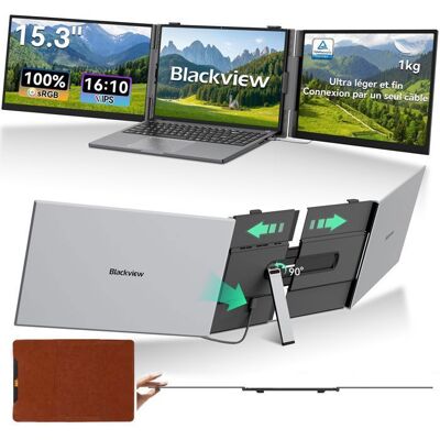 Blackview DCM8 Pro Extension Ecran Ordinateur Portable Ultra-Fine Triple Moniteur Portable 15.3” Extension Décran 1080P FHD Gris - Publicité Blackview DCM8 Pro Extension Ecran Ordinateur Portable Ultra-Fine Triple Moniteur Portable 15.3” Extension Décran 1080P FHD Gris - Publicité