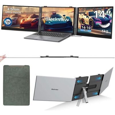 Blackview DCM6 Pro Extension Ecran Ordinateur Portable Ultra-Fine Triple Moniteur Portable 14” Extension Décran 1080P FHD Gris - Publicité Blackview DCM6 Pro Extension Ecran Ordinateur Portable Ultra-Fine Triple Moniteur Portable 14” Extension Décran 1080P FHD Gris - Publicité