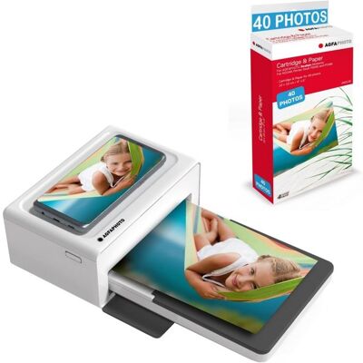 AGFAPHOTO Pack Imprimante Realipix Moments + Cartouche 40 photos 10x15 cm - 4Pass Sublimation Thermique - Bluetooth - Blanc Blanc - Publicité AGFAPHOTO Pack Imprimante Realipix Moments + Cartouche 40 photos 10x15 cm - 4Pass Sublimation Thermique - Bluetooth - Blanc Blanc - Publicité