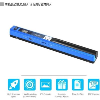 Portable Sans fil Document Scanner A4 900DPI JPG/PDF Format LCD Affichage avec Sac pour Bureau École Bleu(CD) YYV - Publicité Portable Sans fil Document Scanner A4 900DPI JPG/PDF Format LCD Affichage avec Sac pour Bureau École Bleu(CD) YYV - Publicité