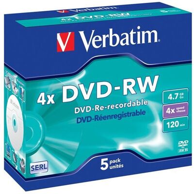 DVD-RW VERBATIM - Pack de 5 - 4x - 4 7 Go - Boîtier crystal - Publicité DVD-RW VERBATIM - Pack de 5 - 4x - 4 7 Go - Boîtier crystal - Publicité