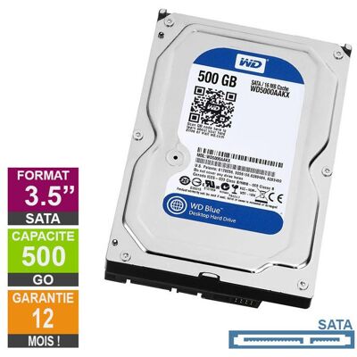 Disque Dur 500Go SATA 3.5 Western Digital Blue WD5000AAKX-60U6AA0 25mm 7200rpm 16Mo - Publicité Disque Dur 500Go SATA 3.5 Western Digital Blue WD5000AAKX-60U6AA0 25mm 7200rpm 16Mo - Publicité