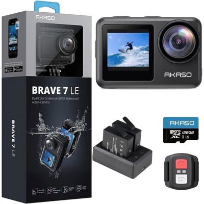 AKASO Brave 7 Le Caméra Sport avec Carte Mémoire U3 de 128Go Action Cam 30FPS 20MP WiFi Caméra de Plongée 40M avec Écran Tactile Noir - Publicité AKASO Brave 7 Le Caméra Sport avec Carte Mémoire U3 de 128Go Action Cam 30FPS 20MP WiFi Caméra de Plongée 40M avec Écran Tactile Noir - Publicité