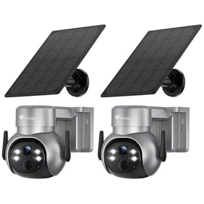 Ctronics 2K Caméra de surveillance solaire WiFi Lot de 2 Détection humaine PIR Vision Nocturne Couleur Audio Bidirectionnel - Publicité Ctronics 2K Caméra de surveillance solaire WiFi Lot de 2 Détection humaine PIR Vision Nocturne Couleur Audio Bidirectionnel - Publicité