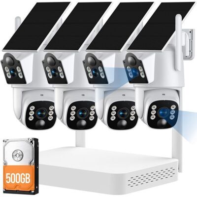 Kit Caméra Surveillance Solaire WiFi Exterieure sans Fil CAMCAMP Double Objectif 2K Vision Nocturne 10CH NVR 500GB Disque dur - Publicité Kit Caméra Surveillance Solaire WiFi Exterieure sans Fil CAMCAMP Double Objectif 2K Vision Nocturne 10CH NVR 500GB Disque dur - Publicité