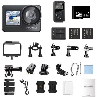 AKASO Brave 7 Caméra Sport WiFi 4K30FPS 20 Millions pixels IPX8 Caméra étanche Avec 64Go Carte mémoire Noir Noir - Publicité AKASO Brave 7 Caméra Sport WiFi 4K30FPS 20 Millions pixels IPX8 Caméra étanche Avec 64Go Carte mémoire Noir Noir - Publicité
