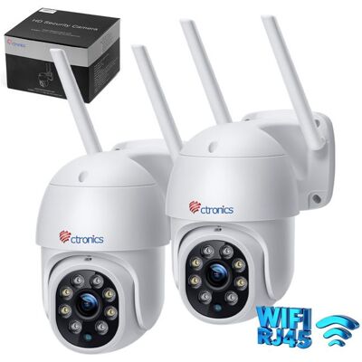 Caméra Surveillance Extérieure CTRONICS 2K 4MP Image Nocturne 30M WiFi 2.4Ghz Rotation 360° Couleur Détection Humaine Lot de 2 - Publicité Caméra Surveillance Extérieure CTRONICS 2K 4MP Image Nocturne 30M WiFi 2.4Ghz Rotation 360° Couleur Détection Humaine Lot de 2 - Publicité