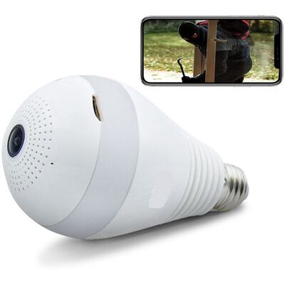 Ampoule Caméra Ip Panoramique À 360 Degrées Connectée Android iOs E27 Wifi + SD 4Go YONIS - Publicité Ampoule Caméra Ip Panoramique À 360 Degrées Connectée Android iOs E27 Wifi + SD 4Go YONIS - Publicité