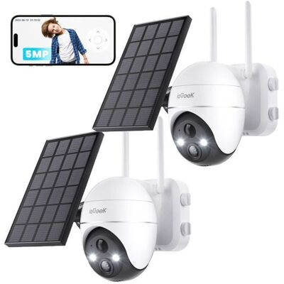 2pcs ieGeek 5MP Camera Surveillance WiFi Exterieure sans Fil Camera Solaire PTZ 360° PIR Détection Vision Nocturne Couleur - Publicité 2pcs ieGeek 5MP Camera Surveillance WiFi Exterieure sans Fil Camera Solaire PTZ 360° PIR Détection Vision Nocturne Couleur - Publicité