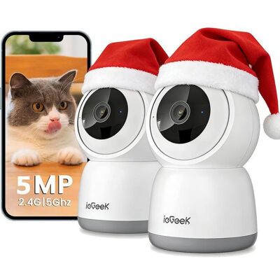 IEGEEK 2PCS 5MP Caméra Surveillance WiFi Interieur 2.4Ghz/5Ghz 360°PTZ Caméra Interieur pour Bébé/Senior Enregistrement 24H Suivi Auto - Publicité IEGEEK 2PCS 5MP Caméra Surveillance WiFi Interieur 2.4Ghz/5Ghz 360°PTZ Caméra Interieur pour Bébé/Senior Enregistrement 24H Suivi Auto - Publicité