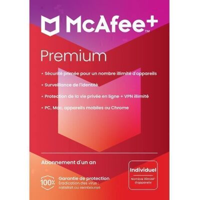 Antivirus - McAfee+ Premium Individuel - Appareils illimités - 1 An - Version Téléchargement - Publicité Antivirus - McAfee+ Premium Individuel - Appareils illimités - 1 An - Version Téléchargement - Publicité