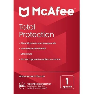 Antivirus - McAfee Total Protection - 1 Appareil - 1 An - Version Téléchargement - Publicité Antivirus - McAfee Total Protection - 1 Appareil - 1 An - Version Téléchargement - Publicité