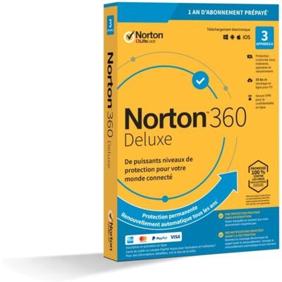 Logiciel antivirus - SYMANTEC - Norton 360 Deluxe - 50Go - 5 postes - Protection multi-supports - Publicité Logiciel antivirus - SYMANTEC - Norton 360 Deluxe - 50Go - 5 postes - Protection multi-supports - Publicité